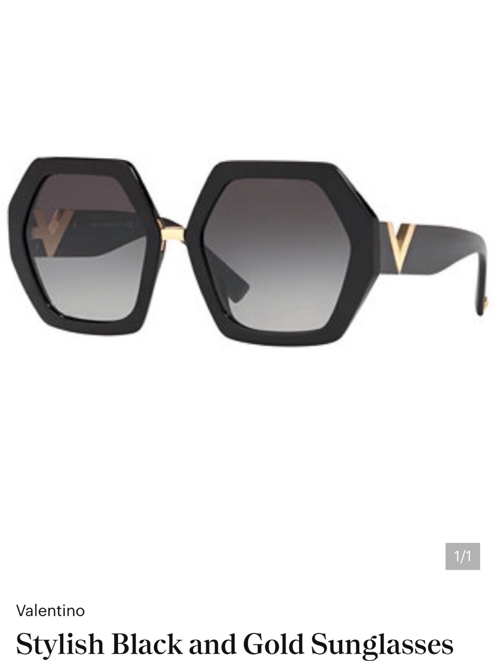 Valentino Black and Gold Hexagonal Frame Sunglasses